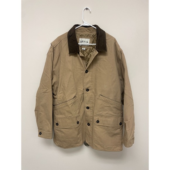 Orvis Tan Beige Chore Barn Jacket Coat Brown  Corduroy Collar Size XXL Heavy - Picture 1 of 5